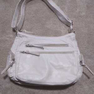 Bueno White Crossbody Bag with Adjustable Strap and Textured Material